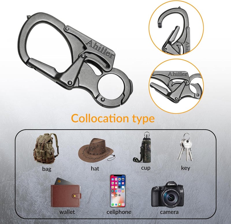 Ahiller Carabiner Keychain Clip, Double Lock Designed - Tungsten Steel Tip, Multifounction Tools for Camping, Hiking, Fishing, Outdoor Survival - Image 5